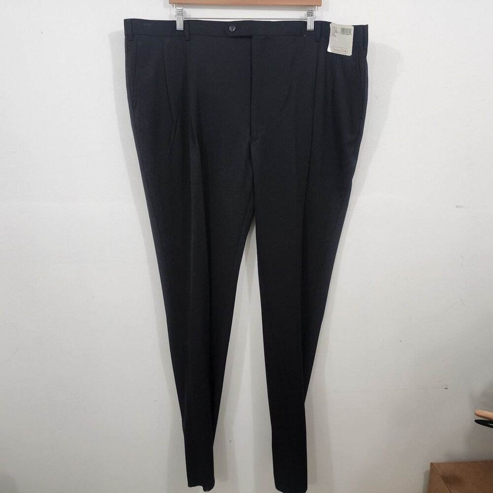 Vintage Oscar De La Renta Unhemmed Dress Pants Black Wool Pleated W52 L38